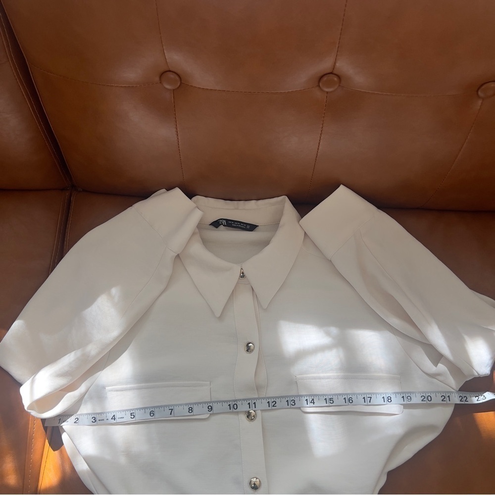 ZARA Women’s XL Gold Button Utility Belted Shirt Dress Ivory Cream Butter White - Picture 11 of 13